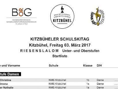 Kitzbüheler Schulskitag: Startliste Unter- und Oberstufen