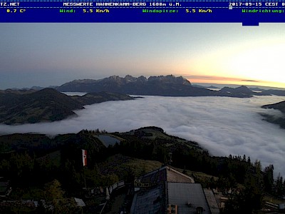 06:32 h im Tal Nebel, am Hahnenkamm lächelt die Sonne - siehe Temperatur!