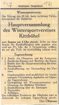 Einladung zur Hauptversammlung des Wintersportvereines Kitzbühel
